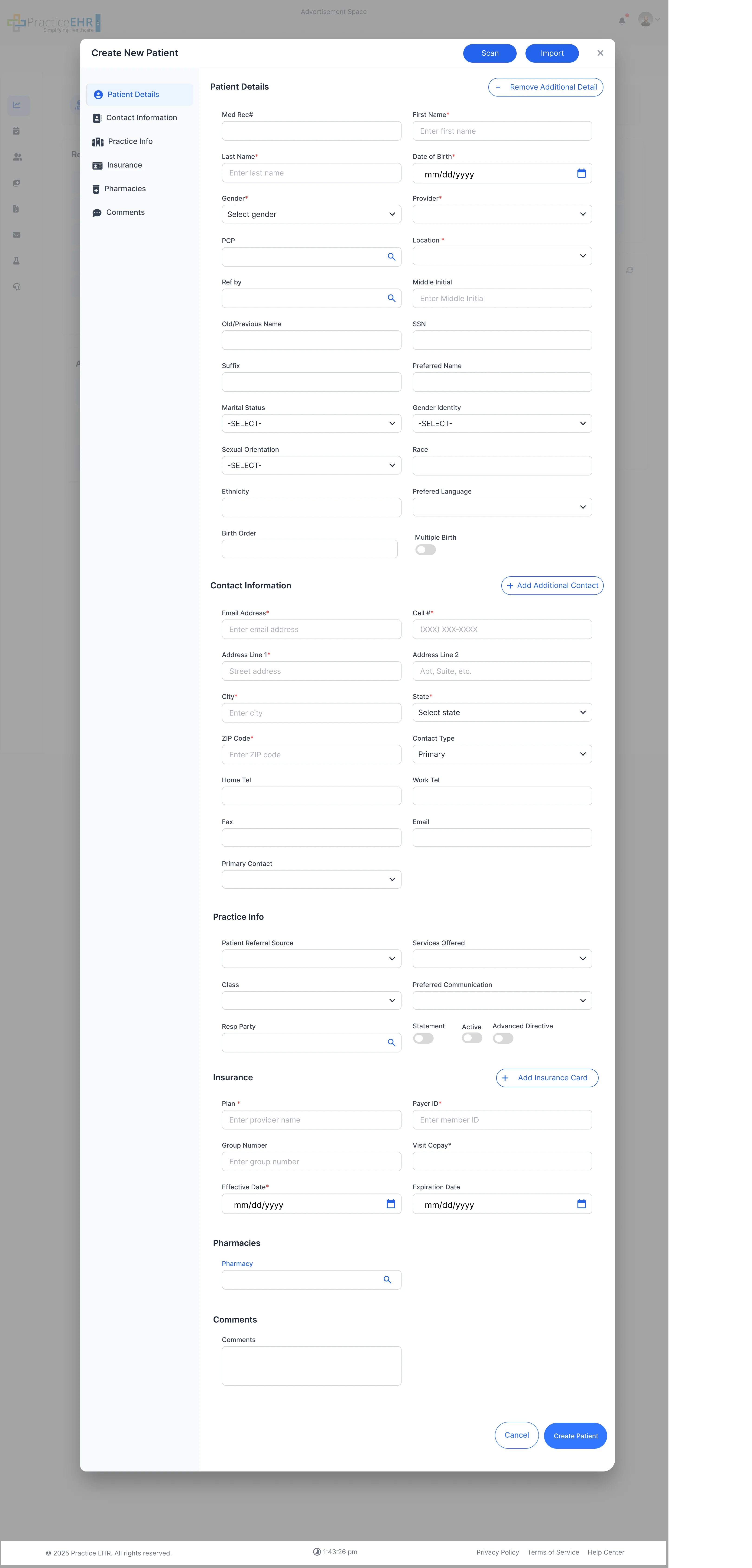Create Patient Screen 1